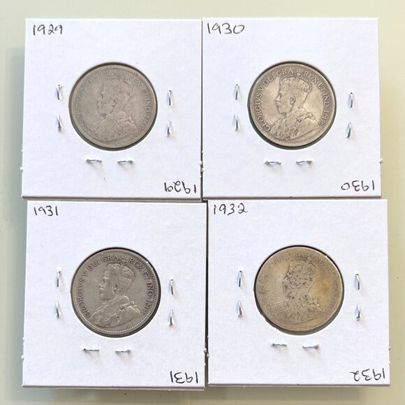 1929, 1930, 1931 & 1932 Canada Silver 4 x 25¢ Coins! - Picture 2 of 13